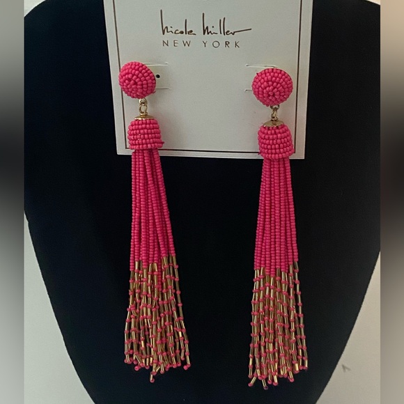 Pink and Gold Tassel Earrings - Picture 6 of 9